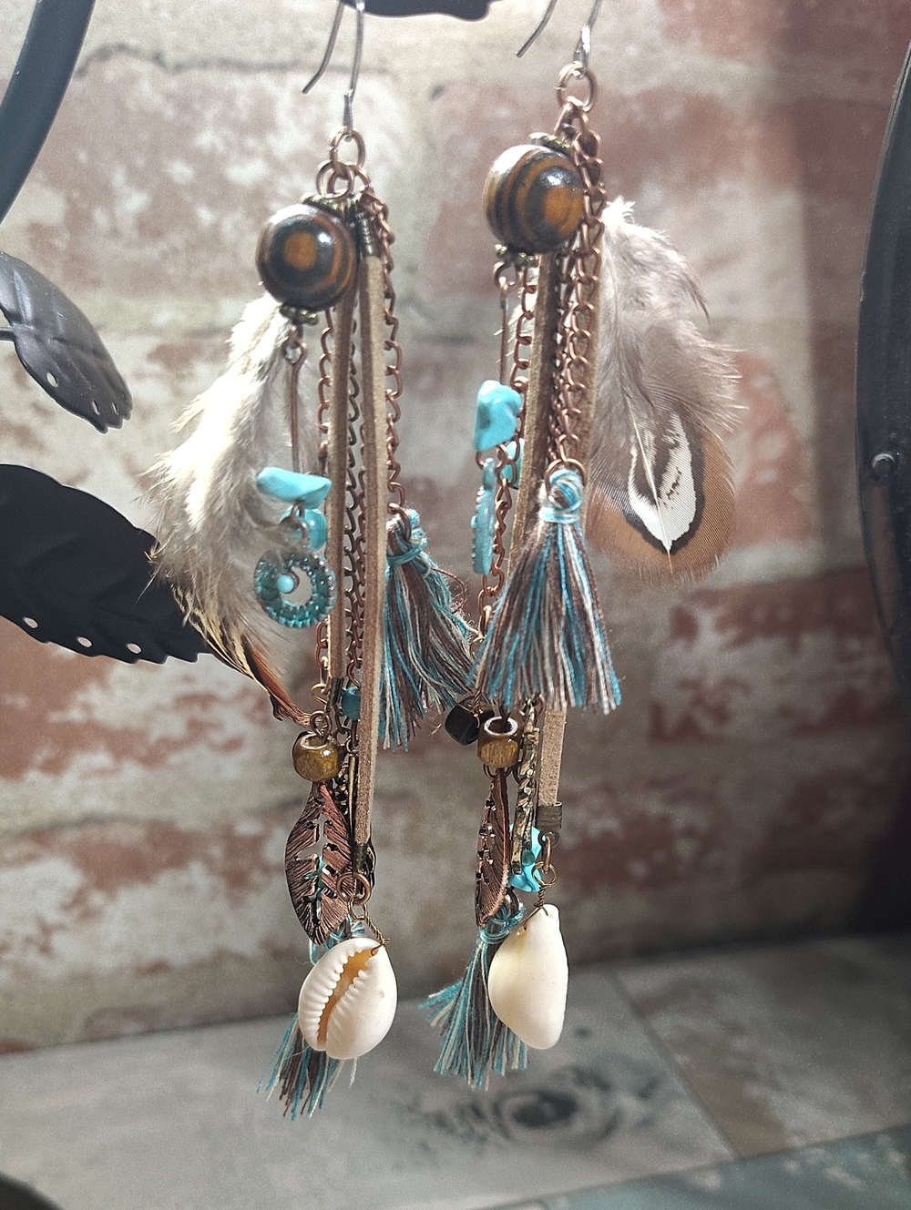 🪶Bohemian Turquoise Feather Tassel Drop Earrings - Women Jewelry